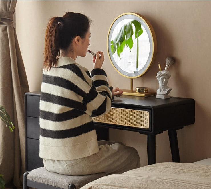 Oak Solid Wood Black Vintage Makeup Dressing Table.