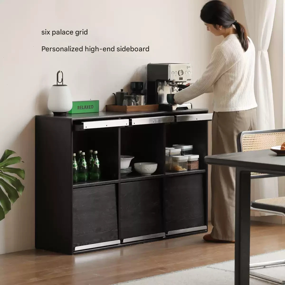 Oak Solid Wood Black Storage Combination Module Cabinet