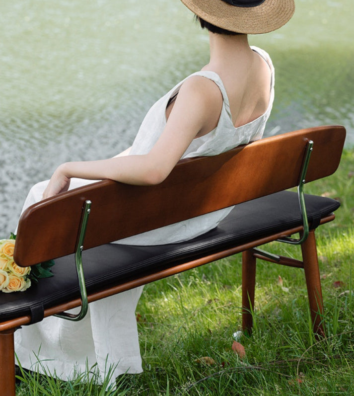 Beech Solid Wood Organic Leather Long Bench