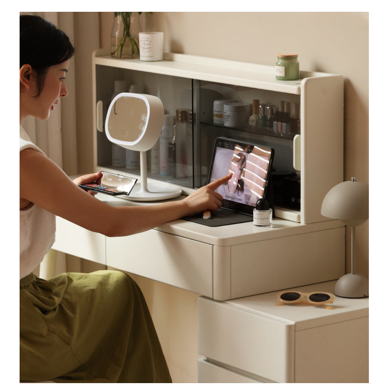 Poplar Solid Wood Telescopic DressingTable +LED Makeup Mirror.