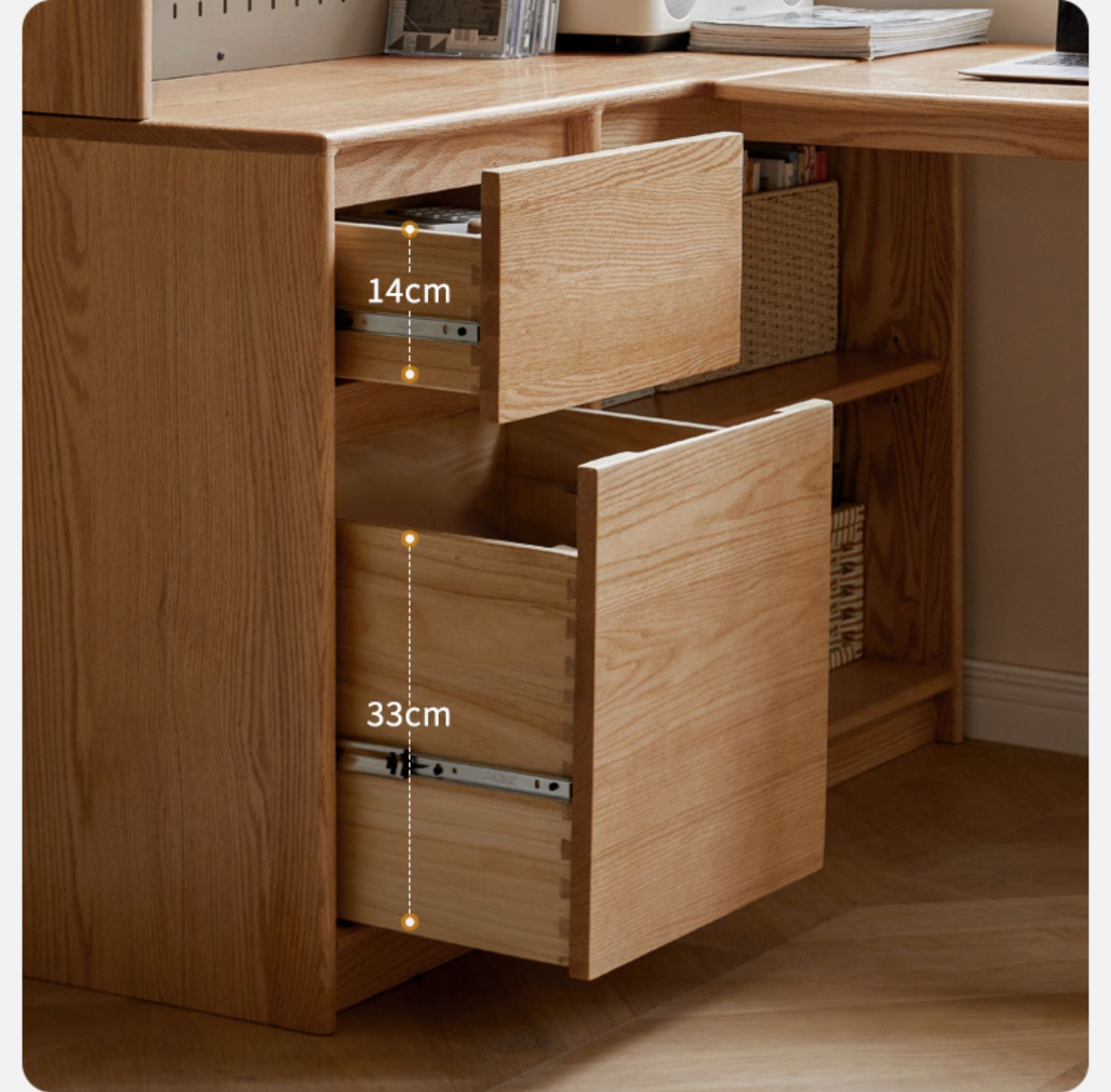 Oak Solid Wood Desk Bookcase Integrated Corner Office Table