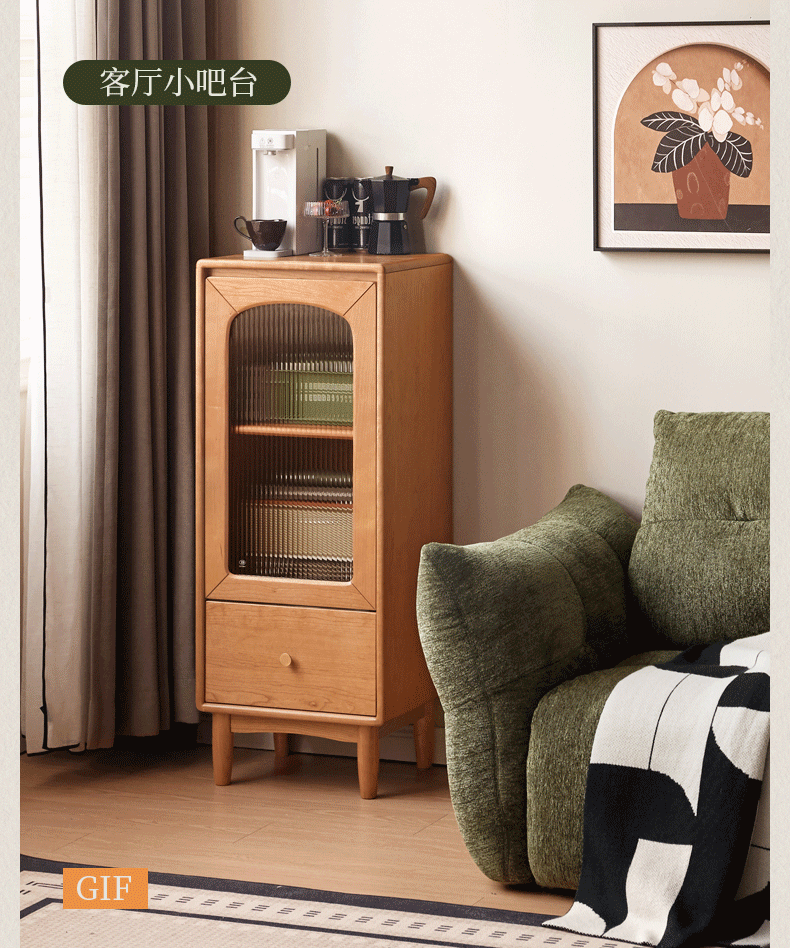 Cherry Solid Wood Vintage Style Side Cabinet.