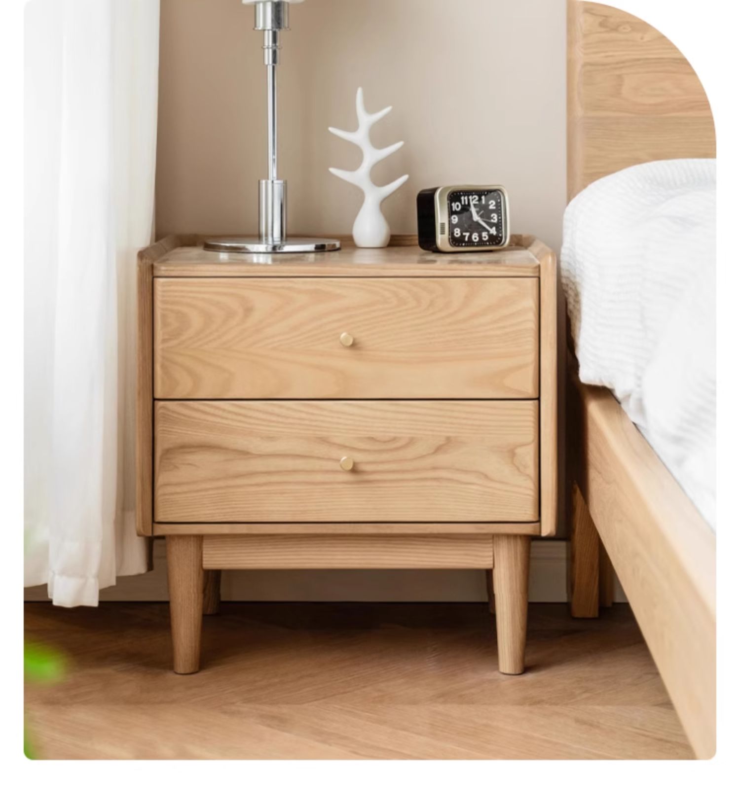 Ash Solid Wood Modern Nightstand.