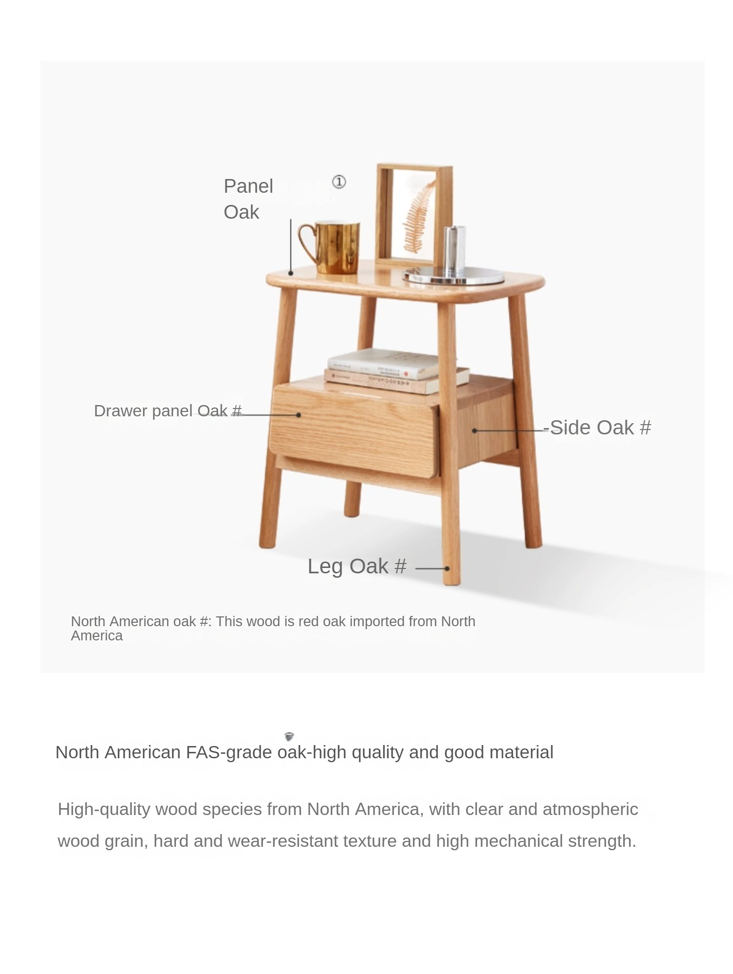 Oak, Beech Solid Wood Nightstand