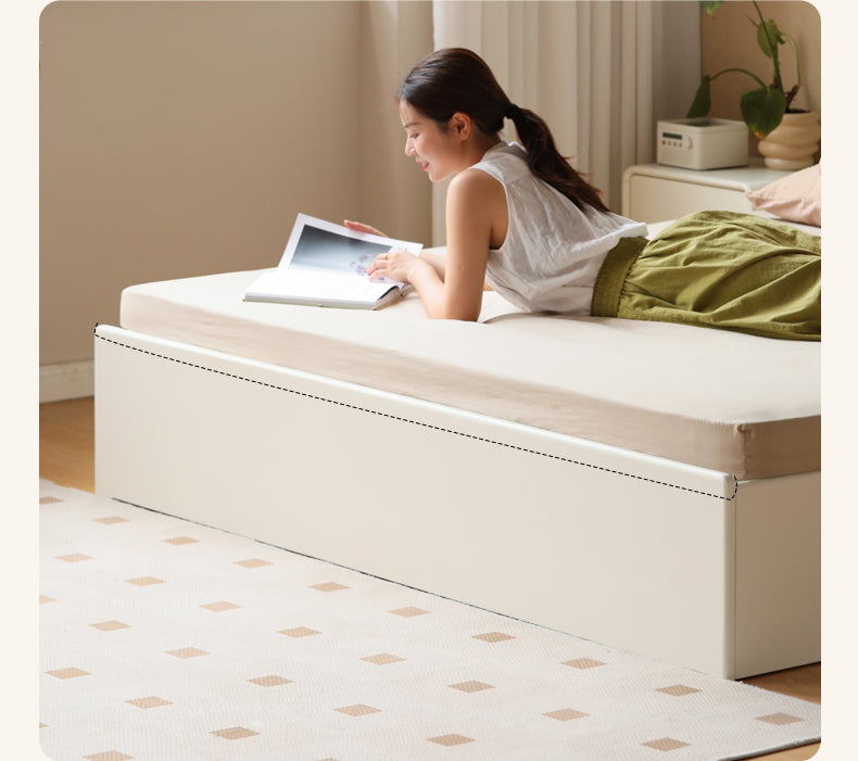 Rubber Wood,Poplar Solid Wood Box Bed, Cream Storage Bed