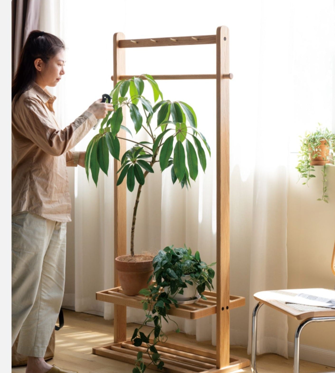 Oak Solid Wood Clothes Rack Hanger