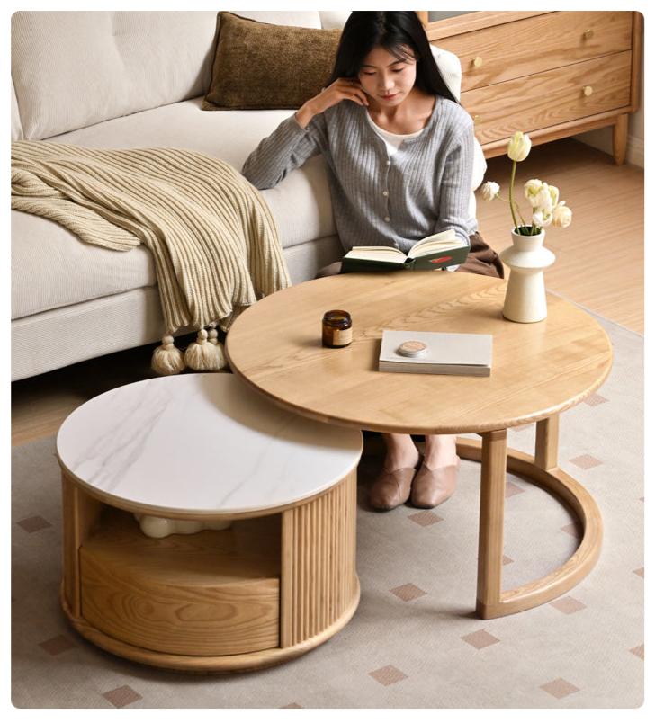Ash Solid Wood Modern Rock Plate Round Table Coffee
