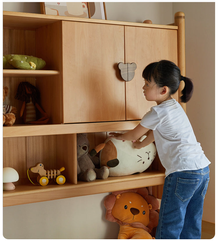 Oak Solid Wood Kids Storage Bed with Built-In Bookcase Headboard and Lift Storage