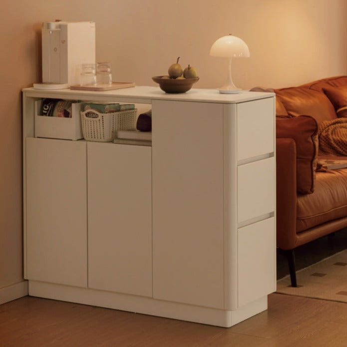 Poplar Solid Wood Partition Dining Cabinet, White Cream Rock Board