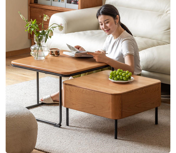 Cherry Solid Wood Combination Coffee Table Mid-Century Style