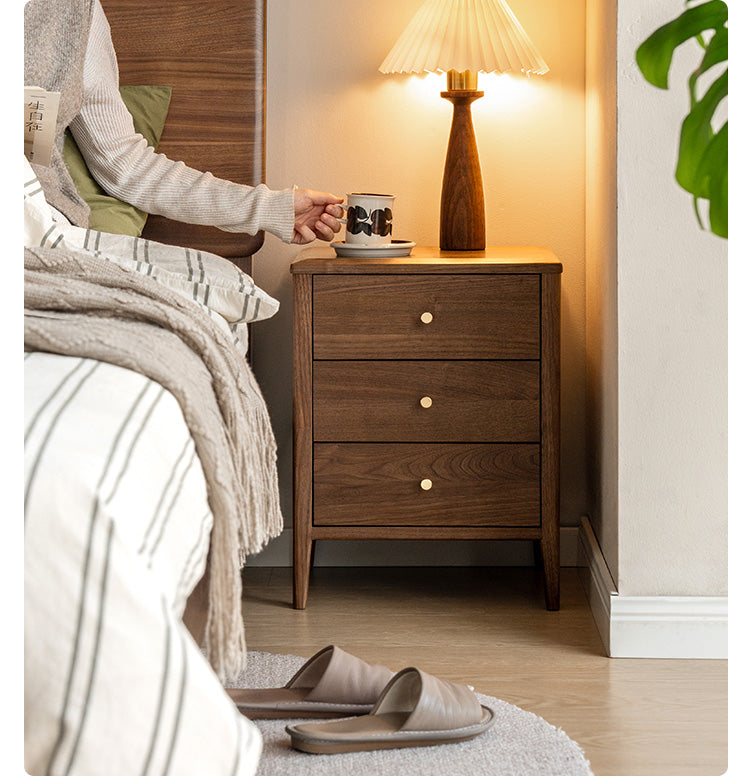 Black Walnut Solid Wood Nordic Style Nightstand.