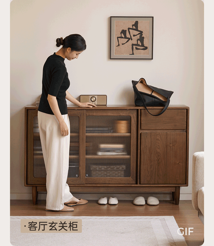 Black Walnut, Oak Solid Wood Sideboard with Ultra-Thin Storage