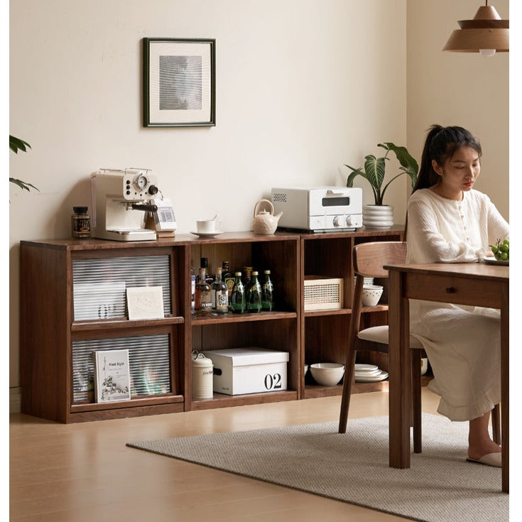 Black Walnut, Rubberwood Solid Wood Low Bookshelf Combination Floor-Standing Cabinet