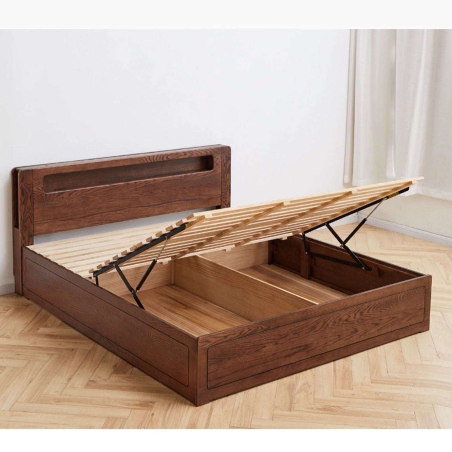 Oak Solid Wood Luminous Storage Box Bed