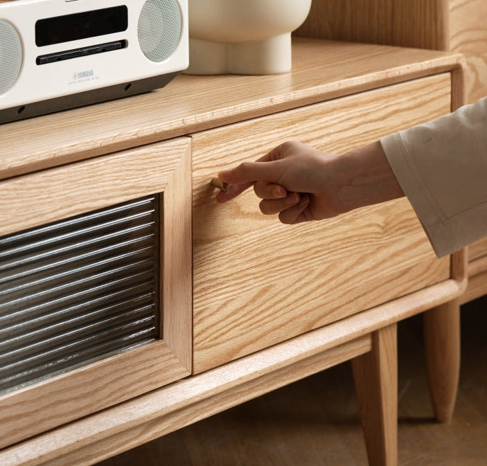 Oak Solid Wood Flip Door TV Cabinet.