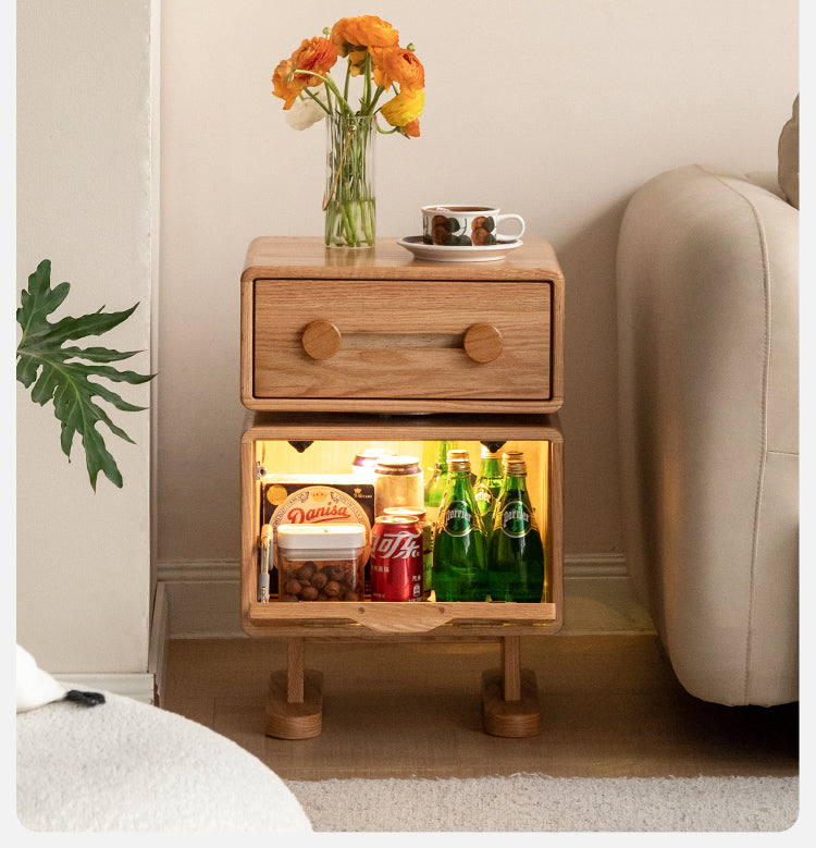 Oak Solid Wood Nightstand Rotate 360°.