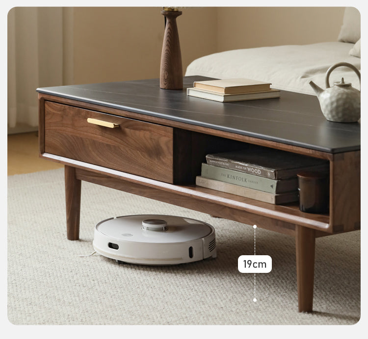 Black Walnut Solid Wood Storage Rock Plate Coffee Table