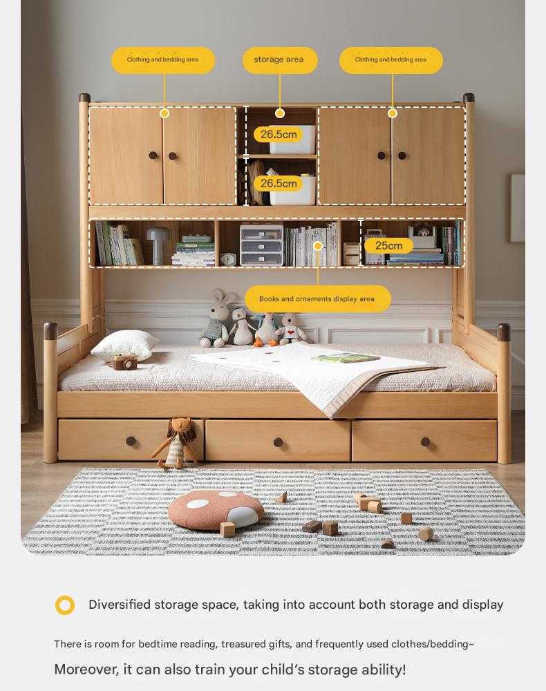 Oak solid wood Multi-function bed with storage
