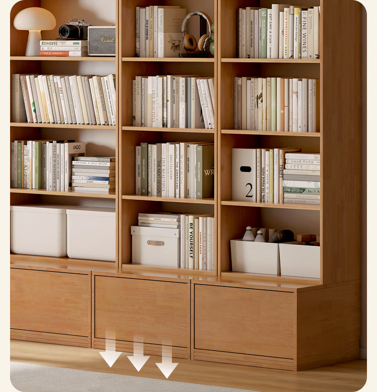 Rubber pure solid wood bookshelf floor-standing cabinet.