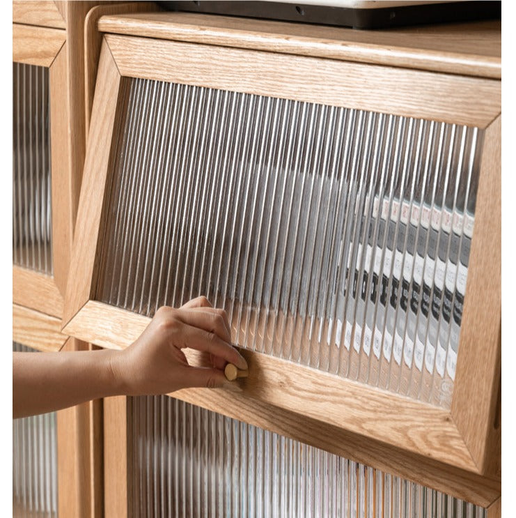 Oak Solid Wood Flip-Up Door Bookcase Combination Cabine