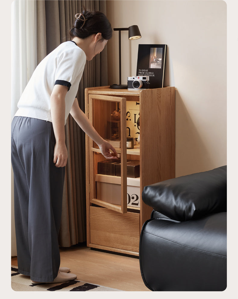 Oak Solid Wood Modern Side Cabinet.
