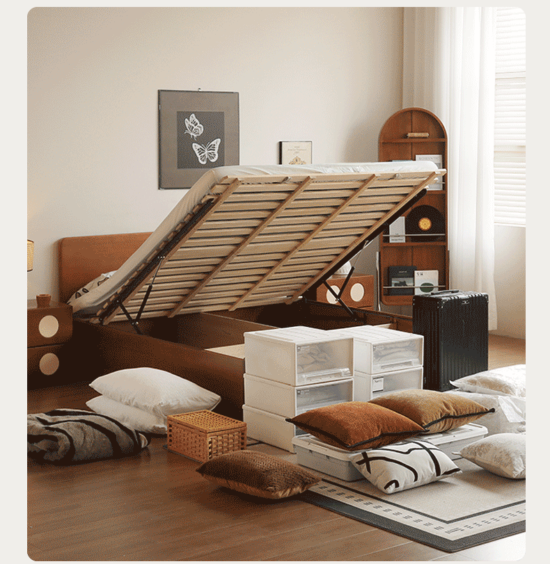 Poplar Solid Wood Storage Bed with Flat Panel Headboard