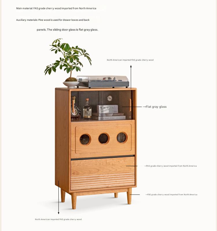 Cherry Solid Wood Retro Storage Side Cabinet.