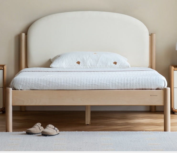 Birch solid Wood Children's Bed Organic Leather"