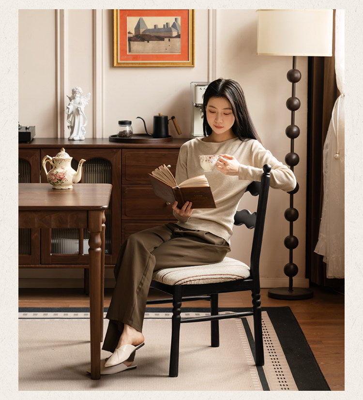 4 pcs-Beech, Ash Solid Wood French Retro Chair with Removable Washable Cushion