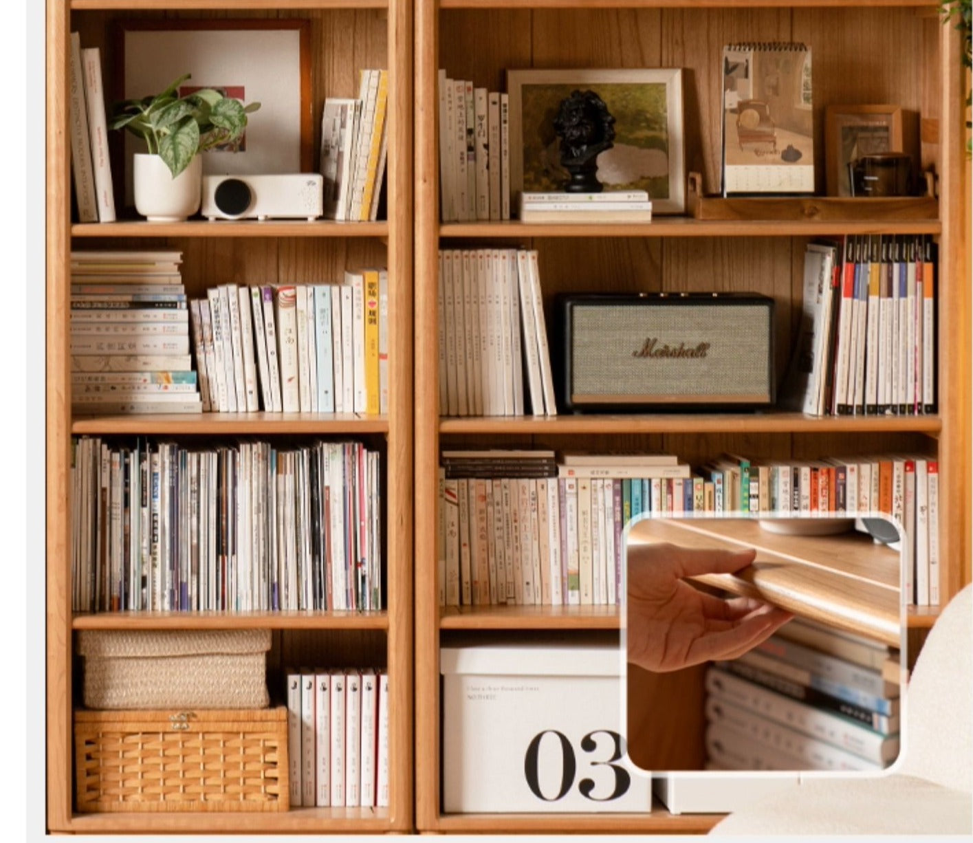 Cherry Solid Wood Freely Combinable Bookshelf with Retro Style Finish