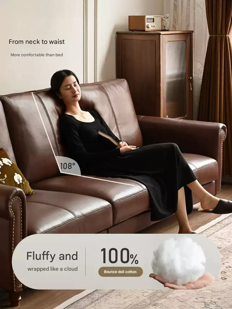 Genuine Leather American Retro High Back Sofa