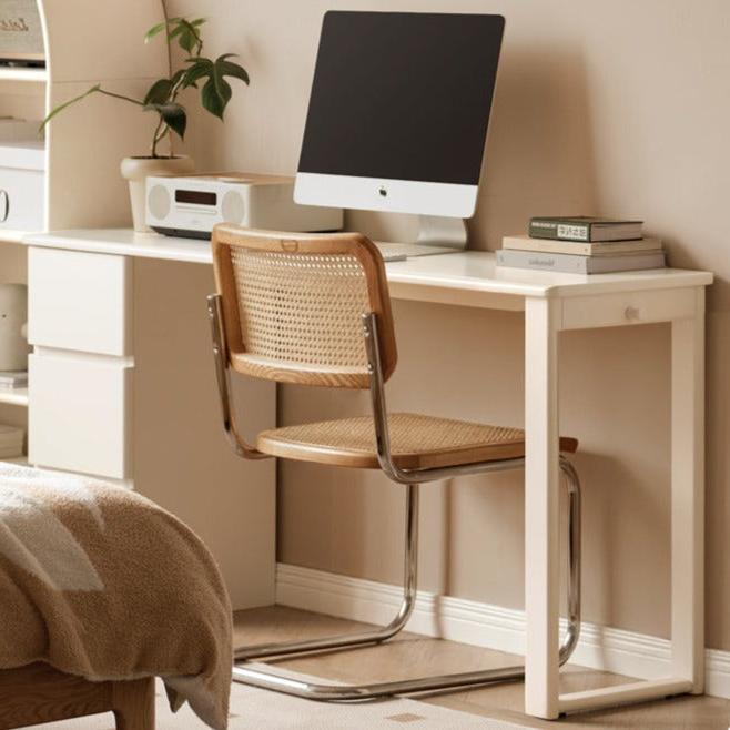 Rubber Wood, Poplar Solid Wood Cream Style Single-Leg Desk