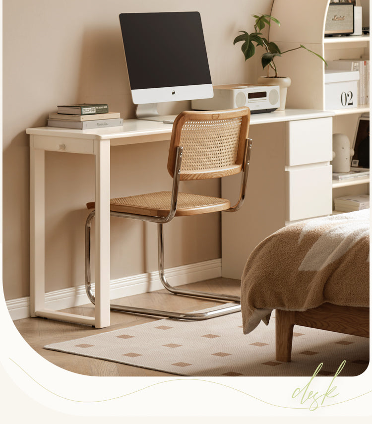 Solid RubberWood Cream Style Single-Leg Desk