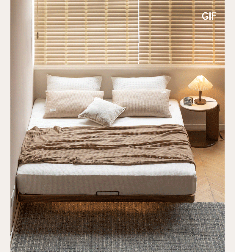 Black Walnut, Oak Solid Wood platform bed, headboard-free Suspended Bed