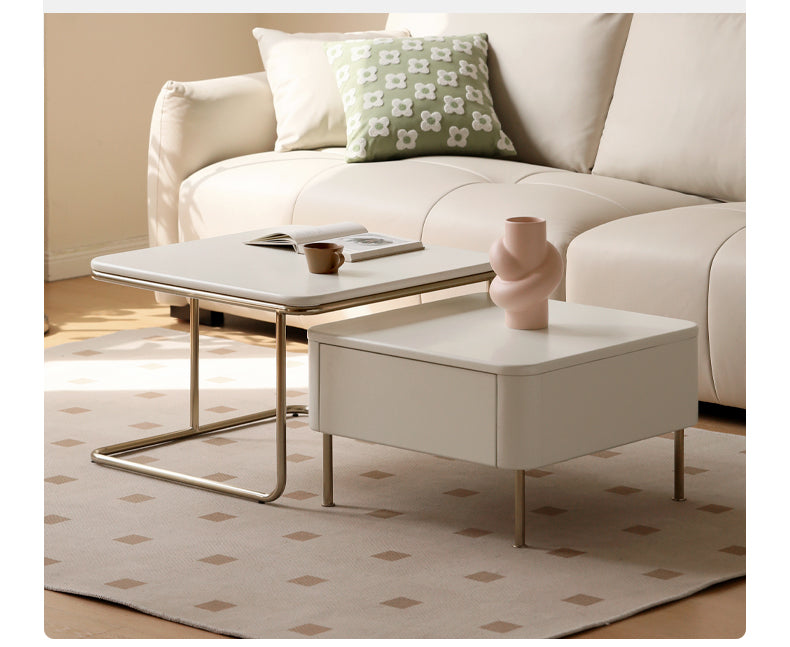 Poplar Solid Wood Combination Telescopic Coffee Table Cream Wind
