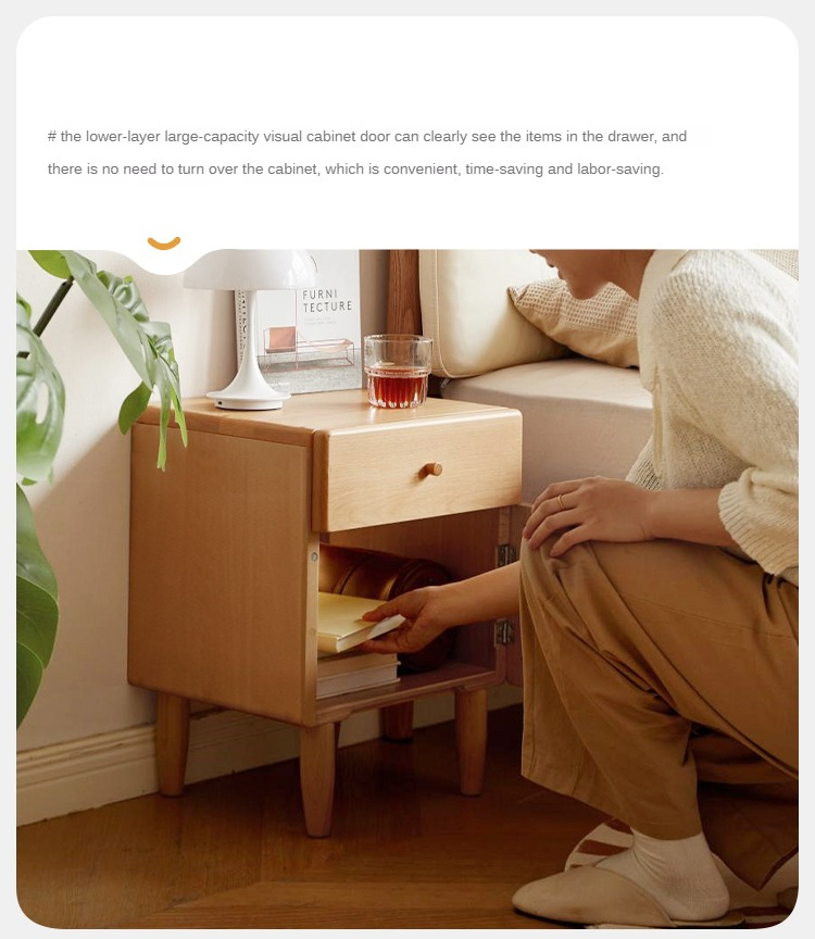 Beech Solid Wood Nightstand With Light
