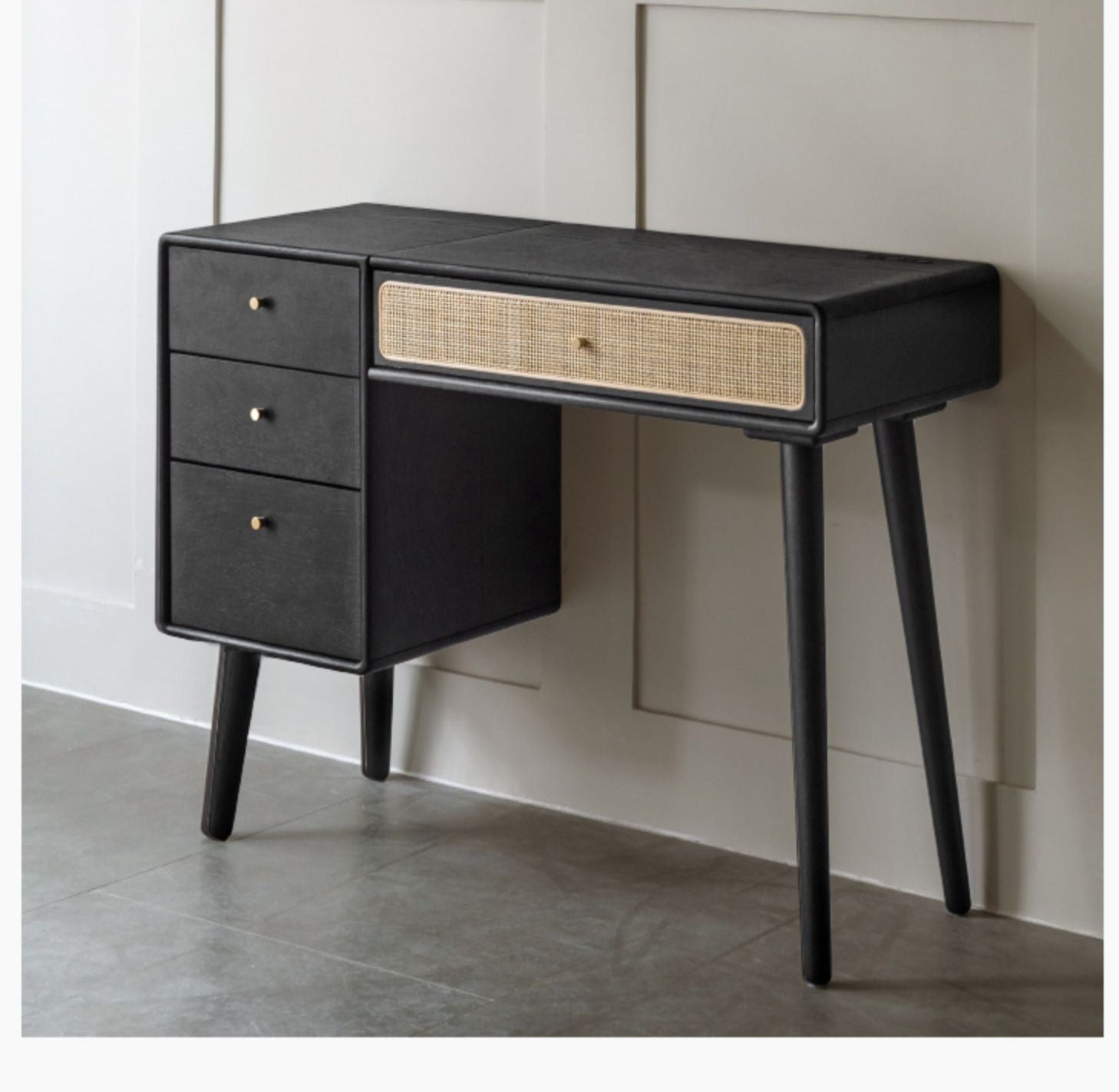 Oak Solid Wood Black Vintage Makeup Dressing Table.