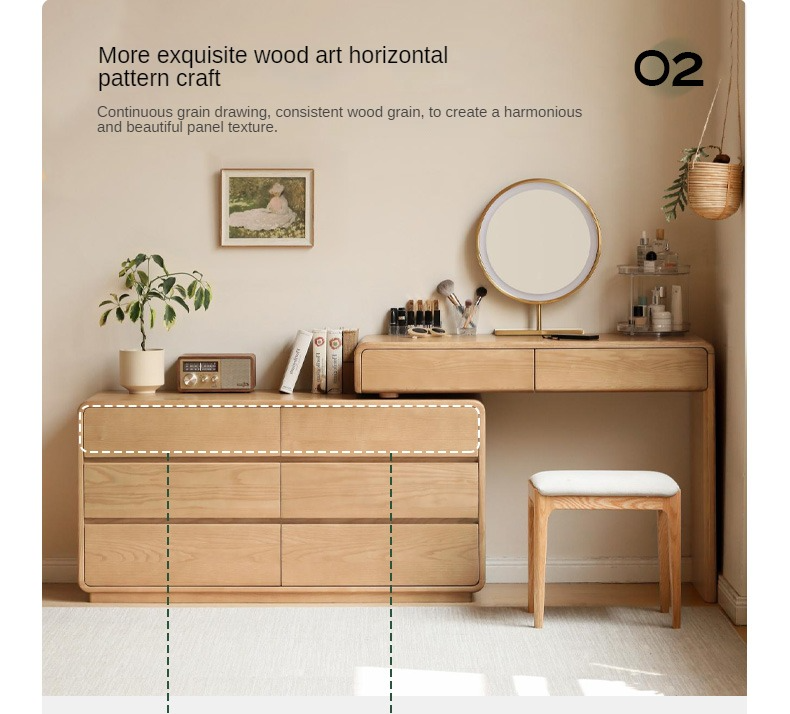 Ash Solid Wood Telescopic Dressing Table Integrated Storage.