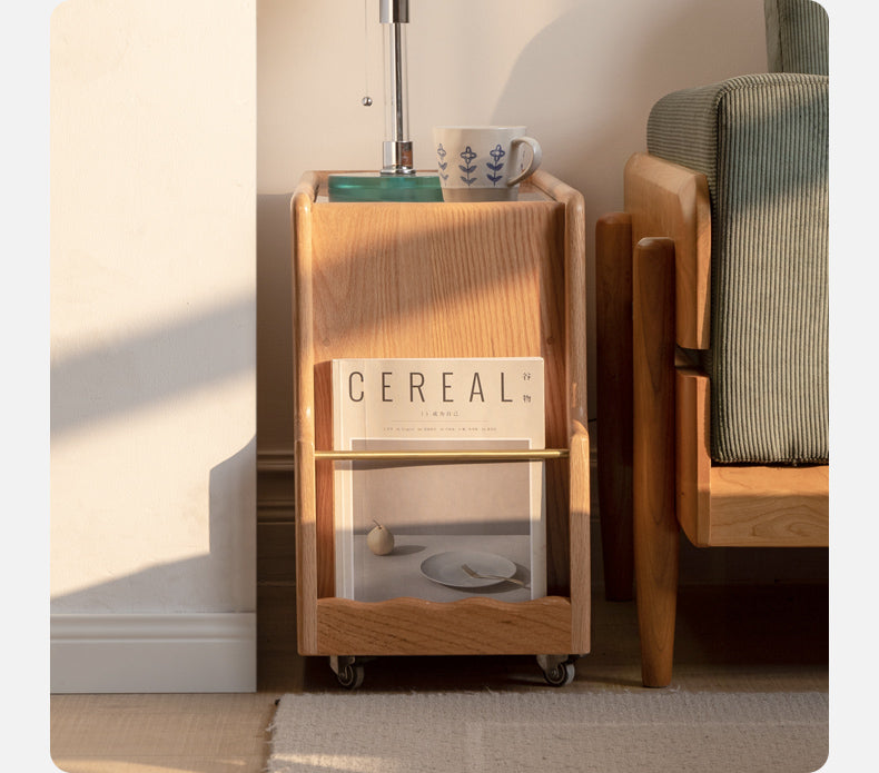 Oak, Beech, Poplar, Black Walnut Solid Wood Mobile Glass Side Table
