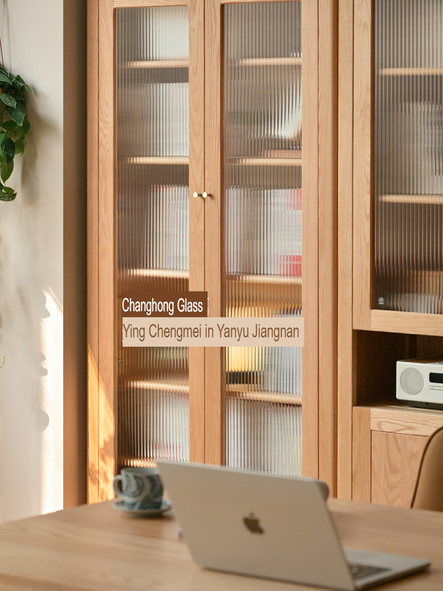Oak, Solid Rubberwood Modern Minimalist Combination Bookcase