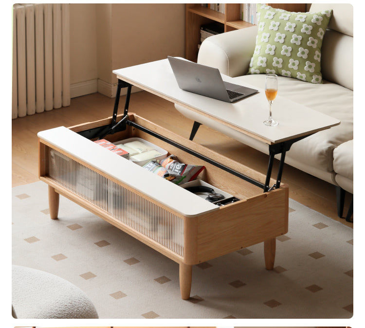 Oak Solid Wood Modern Slate Lifting Coffee Table