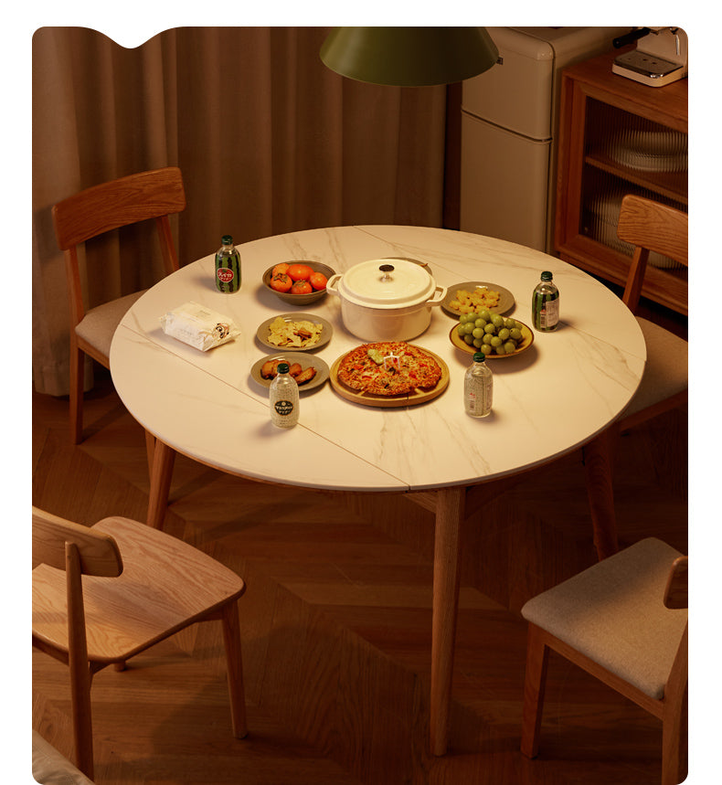 Oak Solid Wood Folding Rock Board Expandable Dining Table