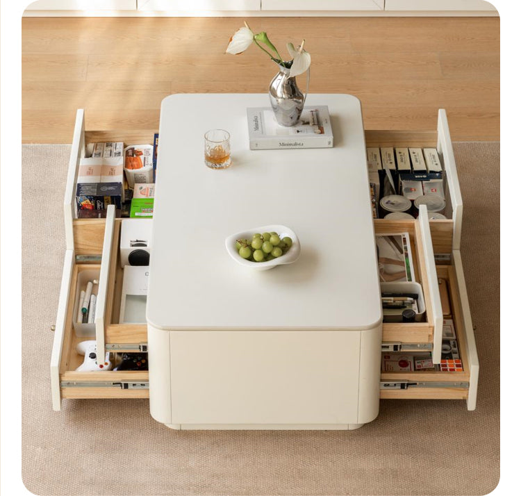 Poplar Solid Wood Floor Cream Style Rock Board Coffee Table