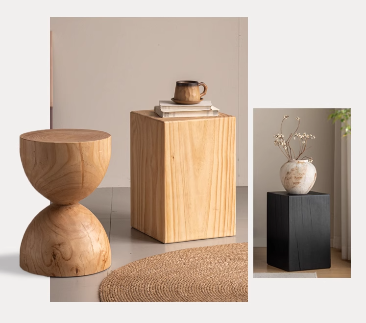 Pine Solid Wood Wabi Sabi Style Side Table