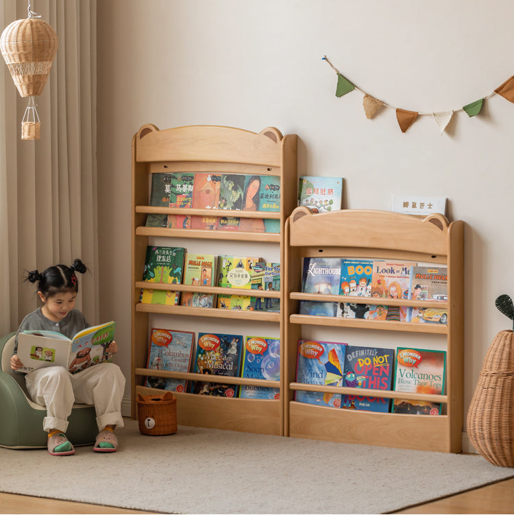 Beech Solid Wood Children's Multi-Layer Narrow Bookshelf.