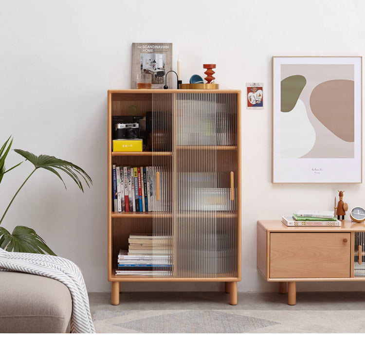 Beech Solid Wood Sliding Door Side Cabinet