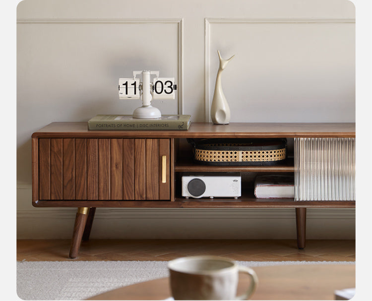 Black Walnut Solid Wood Nordic TV Cabinet.