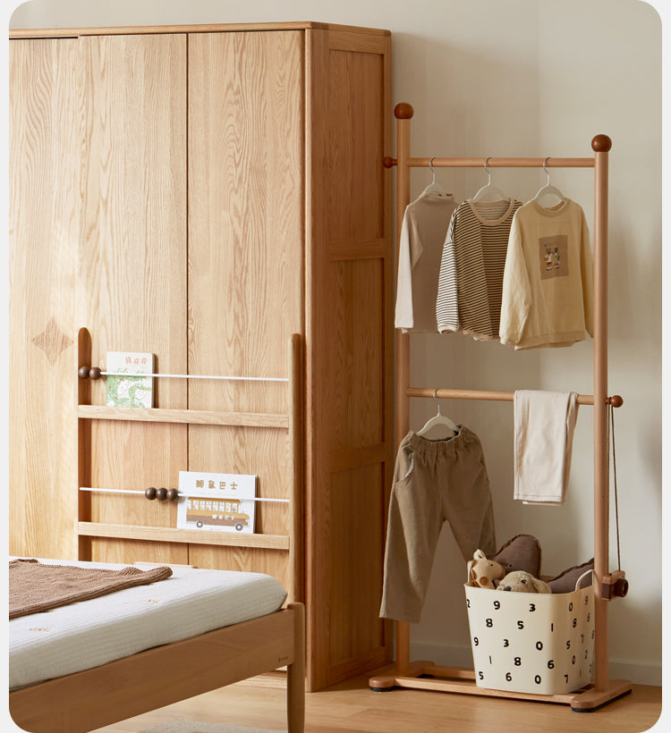 Beech, Oak Solid Wood Coat Rack for Children's Bedroom Clothes Hanger