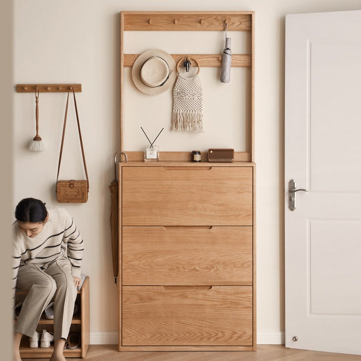 Oak, Poplar Solid Wood Ultra Thin Shoe Cabinet
