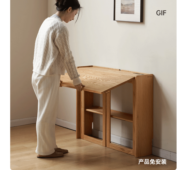 Solid Rubberwood, Oak Solid Wood Nordic Modern Dining Folding Table